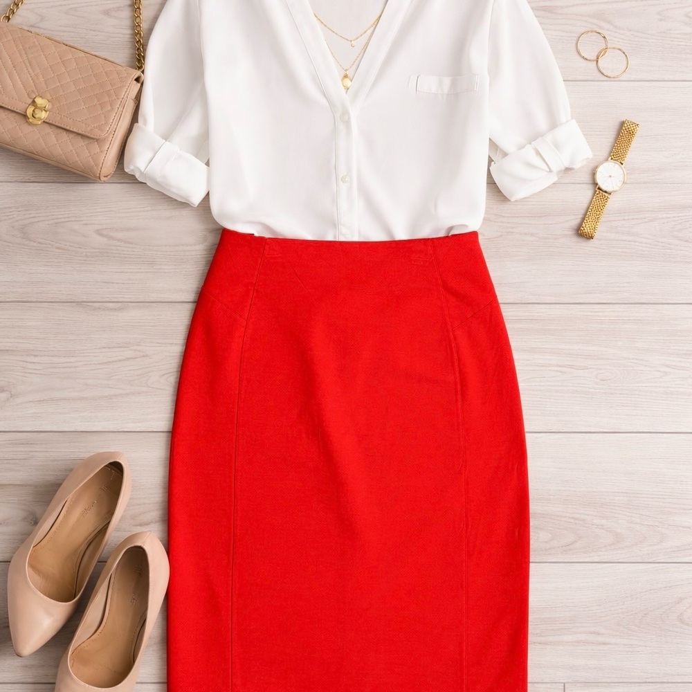 New York & Company Red Pencil Skirt - Sleek Office Staple